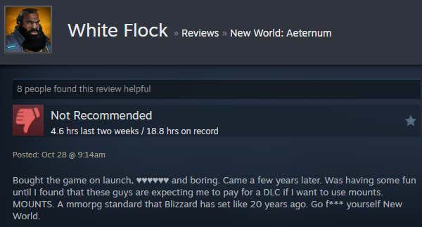 Image of the article titled New World: Eternal, as described in a Steam review